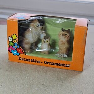 Vtg 70s Hand Painted Miniature Owl Family Set 3pc Terrarium Decor Hong Kong
